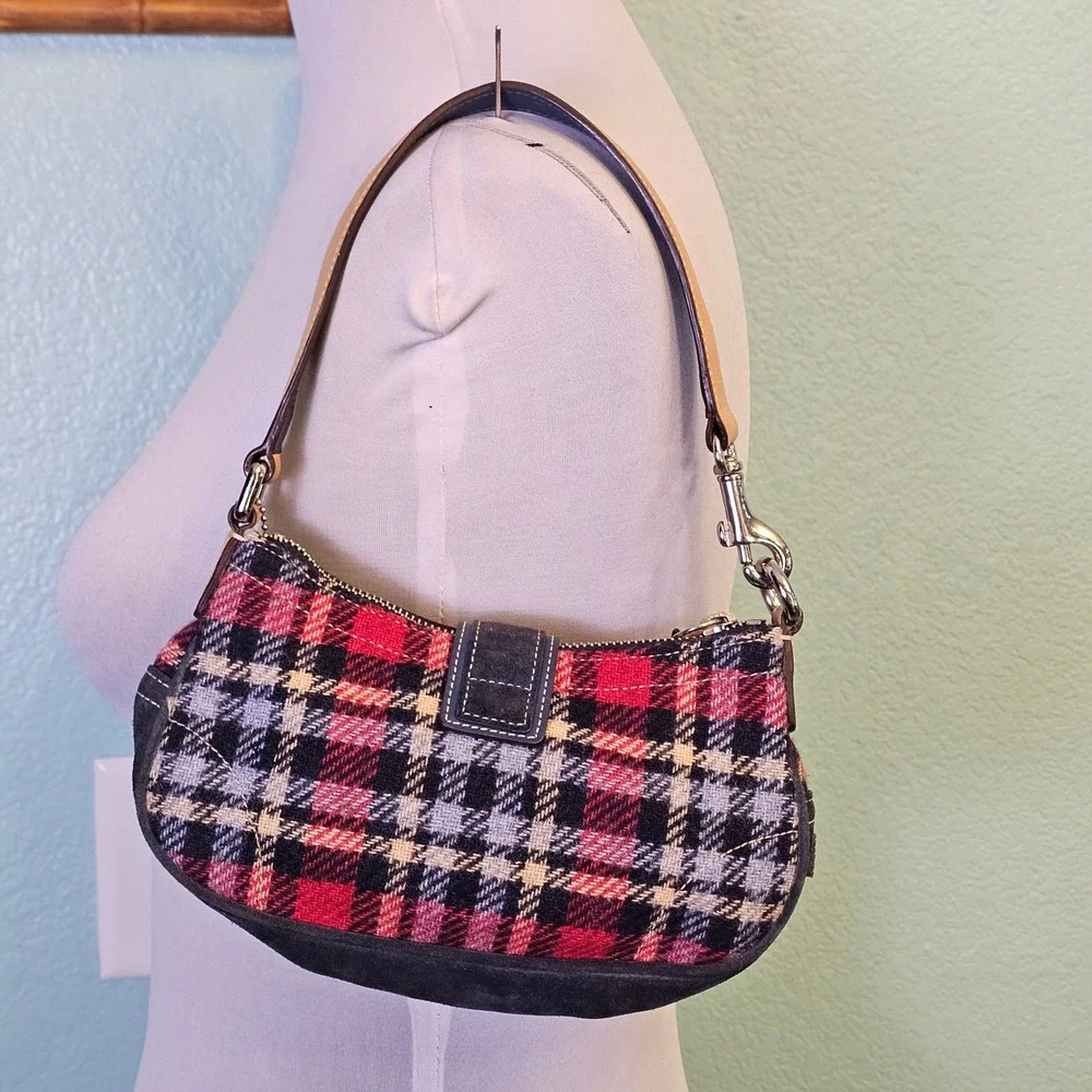 Coach‎ Soho Plaid Wool Suede Demi Bag 7570 Y2K Red Black Star Charm 2004